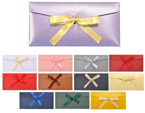 12 färgglada retro presentkuvert - set med kraftpapper med band, 22 x 11 cm, för gratulationskort, inbjudningar, bröllop, jul, födelsedag, kakor, festliga dekorationer