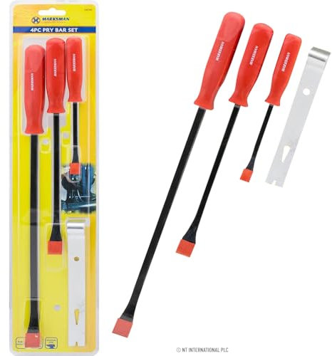 4pc Pry Crow Bar & Chisel Set - DIY Hand Tools, Ideal for Car, Garage, Automotive, Mechanics & Tool Workshops | Heavy Duty, Lever, Strong Hand Grip, Wrecking, Crowbar, Long