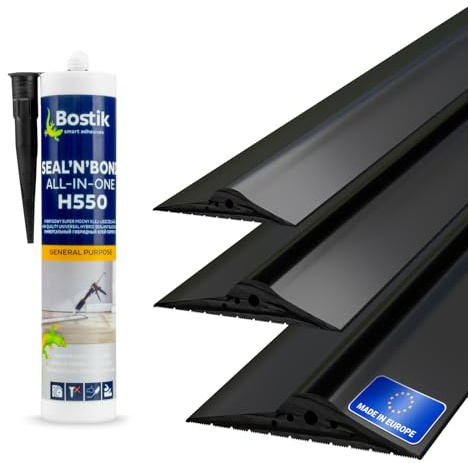 DQ-PP GARAGENTOR DICHTUNG – 3m – 15mm x 80mm – inkl. Montagekleber – schwarz – Bodenabdichtung aus EPDM – Gummidichtung – Garagendichtung – Gummischwelle – Türschwellendichtung Bodenplatte