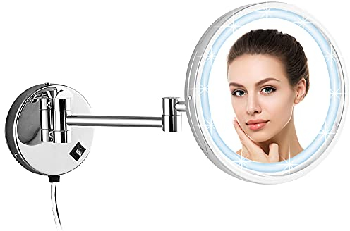 DOWRY Schminkspiegel mit Beleuchtung,7X Vergrößerungsspiegel Wandmontage, 3 LED Farben Lichtern Kosmetikspiegel, Rasierspiegel für Badezimmer,Ø25CM
