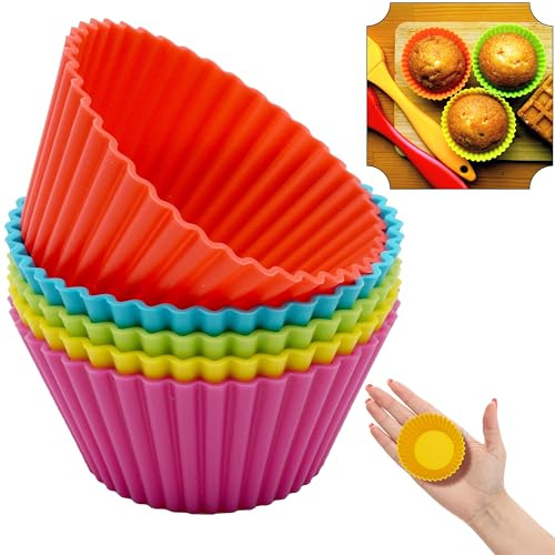 8X Random Round Silicone Muffin Cases Reusable Cupcake Moulds for Air Fryer Baking Tools Non Stick BPA Free Dishwasher Microwave Oven Safe Multicolour Moulds for Easter Party