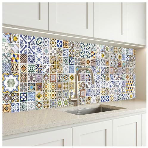 DIMEX LINE Paraschizzi Auto-Adesiva per la Cucina Portogallo Piastrelle 180 x 60 cm | Resistente all’Acqua | QUALITA‘ Premium