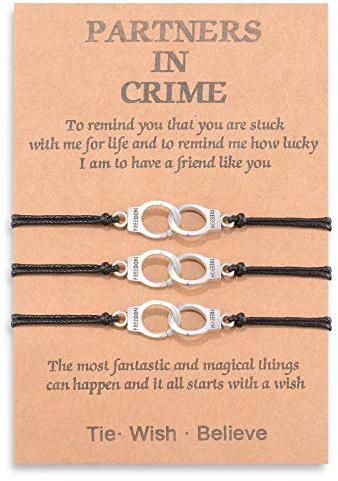 YELUWA Friendship Bracelets Handcuffs Matching Bracelets Best Friend Bracelet for 3 Partners in Crime Birthday Gifts for Best Friend Handcuff Matching BFF for Women Men Girlfriend Boyfriend Sisters