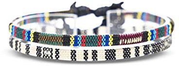 Made by Nami 2 Pcs Boho Surfer Bracelets for Women and Men Waterproof and Adjustable Braided Bracelets Set of 2 for Ethnic Hippie Style (White & Aztec)