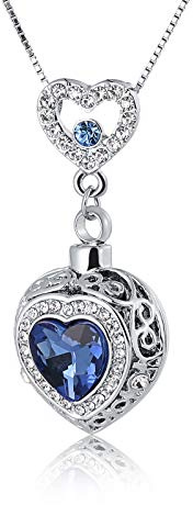Beydodo Asche Kette zum Befüllen, Urnen Halskette Damen Edelstahl mit Herz Anhänger Urnen Kette für Asche Personalisiert Silber