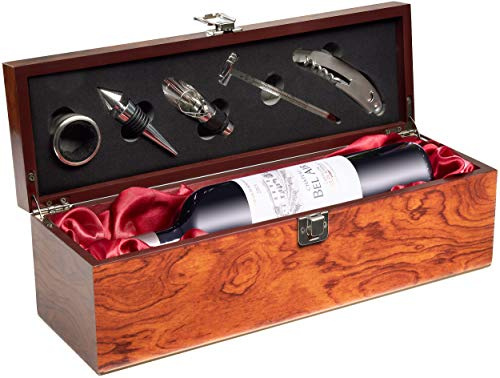 BRUBAKER Geschenkset Weinset mit 1 Flasche Rotwein Jahrgang 2015 Château Bel Air - in Weinkiste mit Sommelierset