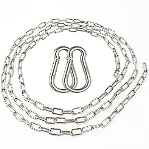 DARENYI 2m Edelstahlkette 4mm Rostfreier Stahl Kette Verl?ngerungskette f¨¹r f¨¹r H?ngesessel, H?ngestuhl und H?ngematte, Sandsacketc, mit Zwei Karabiner
