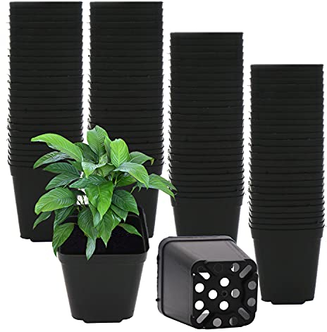 GGOUPTY Pflanzentöpfe Aus Kunststoff 100 Stück 5 cm Schwarz Plastik Vierkanttöpfe Pflanztopf Blumentöpfe Anzuchttöpfe