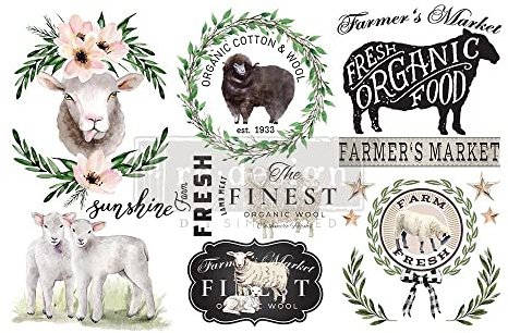 Redesign with Prima - Sweet Lamb Small Transfers 6x12 3 Sheets Rub on Transfers for Furniture Vintage Rub on Transfers Stickers for Crafts Classic Spring Summer Autumn Decoration