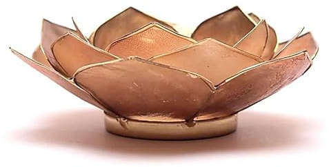 Lotus Teelichthalter rauchig/beige mit Goldrand - 13,5 cm