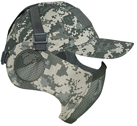 Yzpacc Airsoft Halbgesichtsmaske und Patch-Hut Set Stahlgeflecht Maske mit Ohrenschutz und Baseballkappe Taktische Schutzmaske für CS Spiel BB Gun Paintball Jagd Schießen