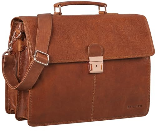 STILORD Apolonius Arbeitstasche Herren Leder Vintage Aktentasche Umhängetasche Dokumententasche A4 15,6 Zoll Laptop Tasche für Büro Business Echtleder Farbe:maraska - braun