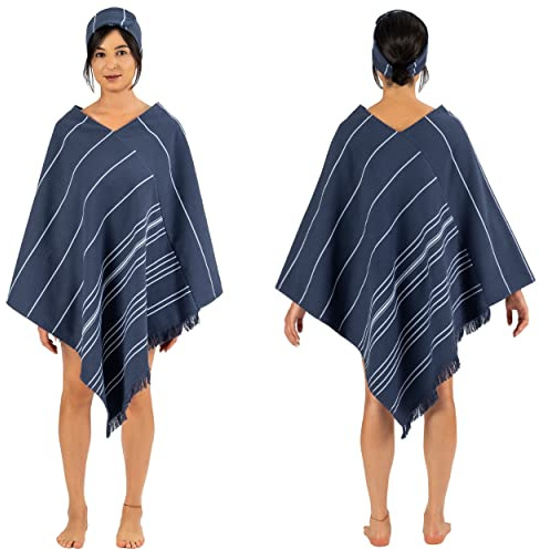 Avvexa Shawl-Style 100% Cotton Turkish Robe for Women, Poncho Towel, Beachside Towel Dress + Headband, Wearable Bath Cover-Up
