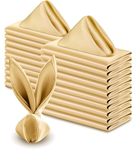 VACVELT 50 Stück goldene Satin-Servietten, 43.2x43.2 cm, Hochzeitsservietten, dekorative elegante Abendessen-Servietten, quadratische Tischservietten, Dekoration, Bankett, Abschlussfeier