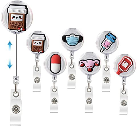 NGUMMS Krankenschwester Abzeichen Reel Clip - Set mit 6 einziehbaren Visitenkarten-Clips für die Arbeit | Niedliche Abzeichen-Rollen-Geschenke für Krankenpflege- und Schüler-Ärzte-Praktikanten