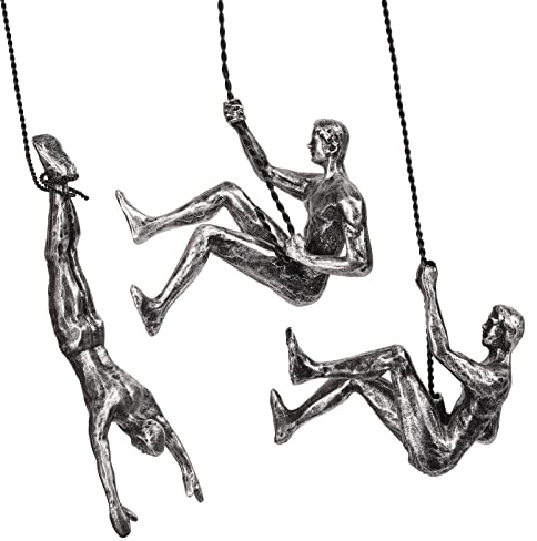 Jannlimt Wohnkultur-Statue, moderne einfache Harz-Skulptur, kreative Kletter-Männer-Wandskulptur, handgefertigt, fertige Kunst, Heimdekoration (3-teiliges Set), 3 Stück Silber