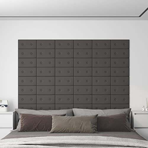 Tidyard Wandpaneele 12 STK. Wandkissen Polsterpaneel Gepolstert Wandpolster Wandverkleidung Wanddekoration Wanddeko 3D Kopfteil für Einzel und Doppelbetten Grau 30x15 cm Kunstleder 0,54 m²