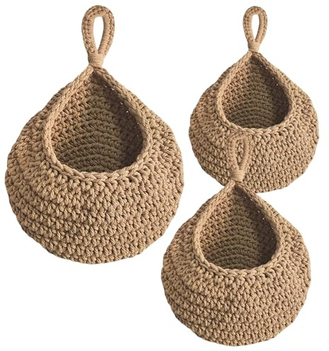 Mafagwre 3 Stück Obstkorb Hängend Korb Geflochten,obstkorb Wand Hängekorb Mit Haken,Handgewebt Küche Aufbewahrung Wandkorb Obstkörbe,Gemüse Aufbewahrung Organisation,Fruit Basket(S+M+L)