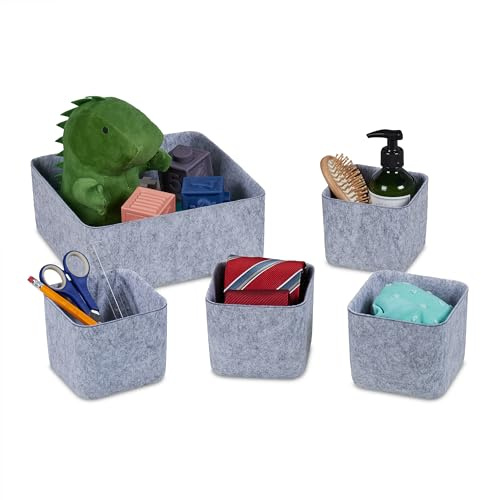 Relaxdays Schubladen Organizer, 5-teiliger Schrankorganizer für Kleiderschrank, Schublade uvm., aus Filz, 2 Größen, grau