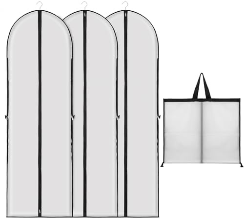 Confezione da 3 custodie lunghe per abiti da sposa, 180 x 60 cm, per riporre e viaggiare, copertura per abiti da sposa, pieghevoli e lavabili, con manici, per abiti, cappotti, porta abiti, colore
