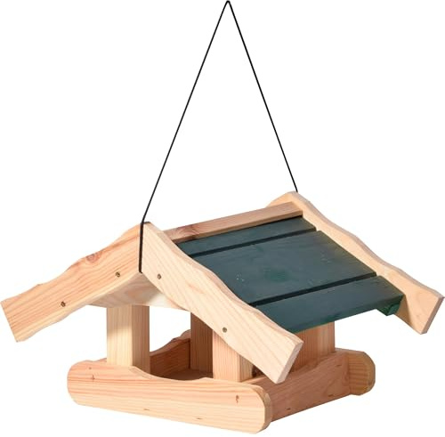 dobar Green Label® Fågelhus Thule med grönt tak | Fågelmatare för upphängning | Fågelmatplats av trä | 39 x 30 x 22 cm | tall