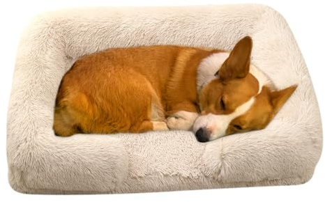 RUYICZB Orthopädisches Hundebett Grosse Hunde, Hundekissen, Hundesofa Mittelgroße Hunde, Katzenbett, Hundekörbchen, Anti-Angst Hundekorb, Abnehmbar Und Waschbar,Beige,S 17.7X15.7X6.7in