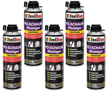 Isolbau PU-Schaum Reiniger - 5 x 500 ml Dose Schaumreiniger für PU-Schaumpistolen, Pistolenreiniger, Reinigungsmittel, Entfetter, Ventile & Oberflächen