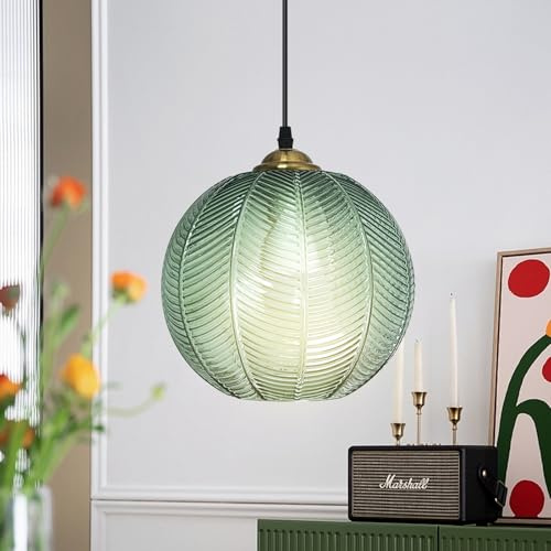 KOSHSH Pendelleuchte Glas 3 Flammig,Glas Pendelleuchte Grün,Hängelampe Glas,Verstellbare Hängeleuchte Esstisch Küche, Esszimmer, Wohnzimmer, Bauernhaus (1LIGHT)