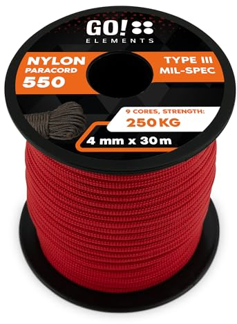 GO!elements Paracord in nylon 4mm – 550 Tipo III originale, linea multifunzionale adatta per uso militare o come altalena | portata max. 250kg
