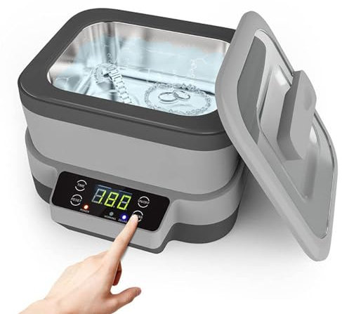 AWUPBDKR Ultrasonic Cleaner,Ultrasonic Cleaner with Detachable Tank and Time Setting for Ring Silver Retainer Eyeglass Denture Coins 1.2L, 40KHz Ultrasonic Jewelry Cleaner Machine