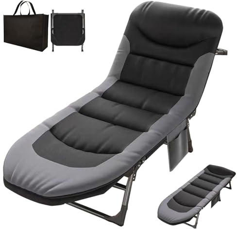 Cozykimo Feldbett Klappbar mit Matratze, Verstellbares Campingbett, Karpfenliege, Gästebett Klappbar für Outdoor Indoor, Campingliege, Anglerliege Klappbett Liegestuhl für Garten Reisen (schwarz)