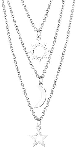 JewelryWe Schmuck 2/3 PCS BFF Ketten Freundschaftsketten Beste Freunde/Paare Halskette mit Edelstahl Mond Runde/Herz Anhänger Geschenk für Pärchen Freunde Familien Schwester