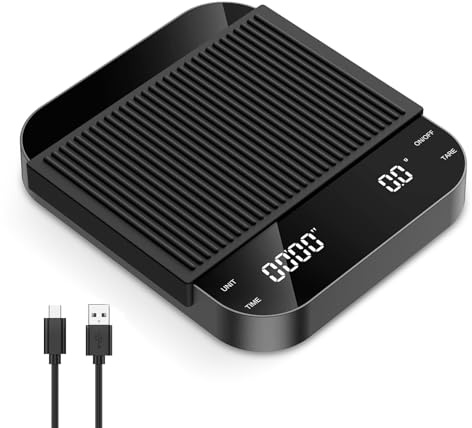 Brifit Kaffeewaage mit Timer, Espresso Waage 3kg/0.1g, Hochpräzise Feinwaage, Waage Küchenwaage USB, Kaffee Waage mit LED-Anzeige, Tara Funktion, Touch-button., Auto Aus, Gehärtete Glasoberfläche