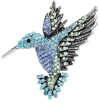 Elegant Vintage Hummingbird Brooch for Women - Designer Rhinestone Bird Pin Jewelry for Women - DoubleBlue