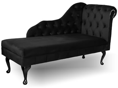 Paradise Furniture Chesire Tufted Chaise Lounge Sofa & Seating Handmade Velvet Living Room Bedroom Hallway Black Accent Chair… (Right Hand, Black)
