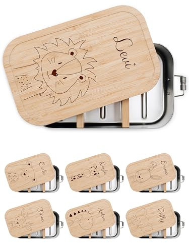 wunderwunsch® - Personalisierte Brotdose für Kinder - Robuste und Individuelle Edelstahl Brotdose mit Namen - Personalisierte Geschenke für Kinder (GROSS Edelstahl,Löwe)