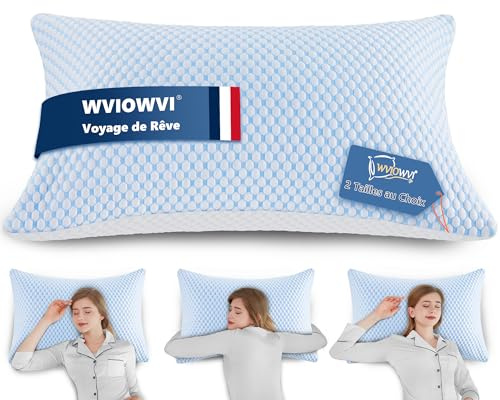 WVIOWVI Oreiller Memoire Forme 50x70 cm Ergonomique Cervical Réglable Meilleur Pillow Plat Coussin à Amovible Taie Oreiller et Fermeture éclair