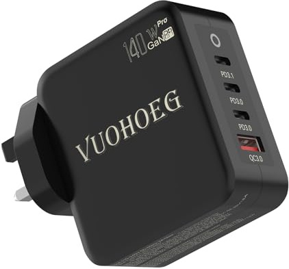 VUOHOEG 140W USB C Charger 4-Port PD3.1 PPS GaN Super Fast Laptop Charger Compatible with MacBook Pro/Air, iPad Pro, Galaxy, iPhone USB C Wall Charger Power Supply Adapter Black