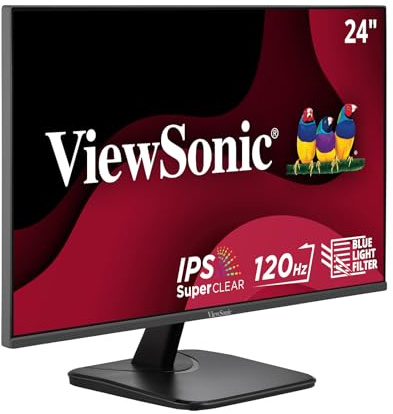 ViewSonic VA2456A-MHD 24 Inch 1080p Monitor, IPS Display with 120Hz for Enhanced Home and Office Productivity, Eye Care Technology, HDMI, DisplayPort, and VGA Inputs