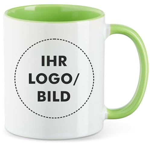 Kiwistar - 10x Kaffeetasse groß - Tasse - hellgrün - Kaffeebecher - mit Logo bedruckt - 330 ml mit Firmenlogo - Fototasse selbst gestalten - Werbung mit Logo