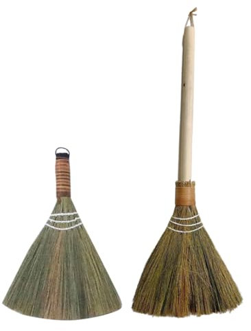 Ciieeo 2pcs Bamboo Soft Broom Handmade Woven Broom Detachable Handle for Household Cleaning Includes Small Whisk and Large Hand for Versatile Use in Living and Tabletop Cleaning