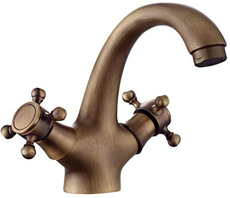 Rubinetto per lavabo da appoggio a doppia leva retrò nero in rame rubinetto miscelatore per lavabo con acqua calda e fredda rubinetto per lavabo singolo foro per WC bagno