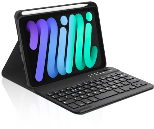 Occtingkind Hülle mit Tastatur für iPad mini 7./6. Generation 8.3 Zoll (2024/2021), Deutsches QWERTZ Layout, Magnetisch Abnehmbare Bluetooth 5.0 Keyboard, Stifthalter, Ohne Beleuchtung, Schwarz