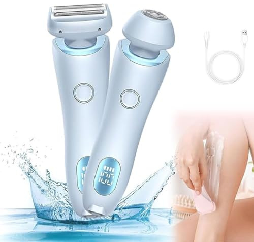 Velvix Smoothshave Razor, Velvix Rasierer Damen, Velvix Elektrisch Rasierer, 2 in 1 Intimrasierer für Frauen, Kabelloser UBS Nass/Trocken Körperrasierer für Gesicht Bikini Beine Arme (Blau)