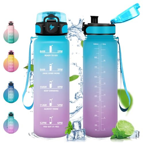 Vikastar VK-TY-SDZYG-1000ML-JB-Blue-Purple, 500ml/1000ml/1500ml Borraccia con Cannuccia, Senza BPA Unisex-Youth, Blu-Viola, 1000 ml