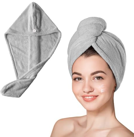 5-pack mikrofiberhårhandduk, hårturbaner för vått hår, superabsorberande mikrofiberhårhandduk för lockigt hår, huvudhandduk för att torka håret snabbt (grå)