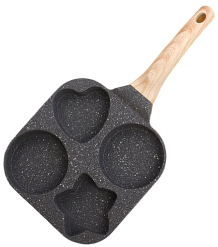 Panna dell'uovo, padelle di omelette antiaderenti, 4 buche gadget da cucina per la colazione resipanali con manico comodo, stampo per uova in pietra medica da 7, 5 pollici per gas e induzione