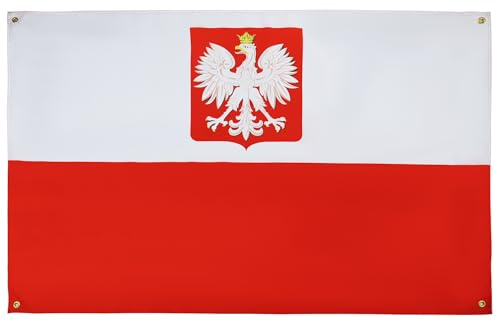 AZ FLAG Flagge Polen mit Adler 150x90 cm Leichtes Polyester 4 Ösen | Für innen Polnische dekorative Flagge Polska z orłem doppelte Nähte und verstärkte Kanten mit Metallösen