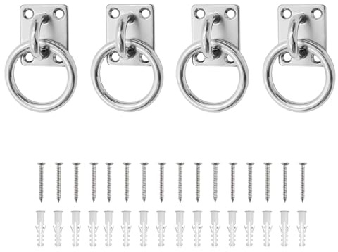 HASLED Augplatte Edelstahl 304 (4 Stück) mit Öse 5mm – Schwere Ösenplatte mit Schrauben & Spreizdübel für Holz, Wände, Decken | Pferdezubehör & Bootsbedarf