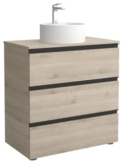 Mueble de Baño BEQUIA Metal 3C 80cm Natural | Lavabo sobre encimera Porcelana Centrado